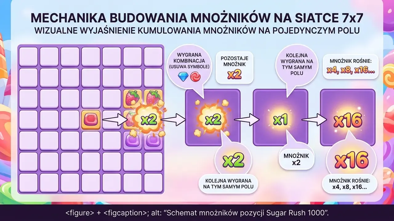 Schemat mnożników pozycji Sugar Rush 1000